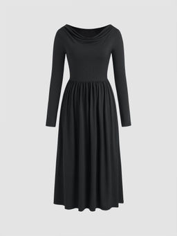 Cider - Knit Cowl Neck Ruffle Midi Dress