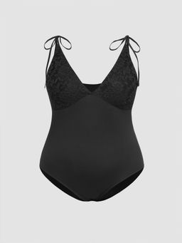Cider - Lace V Neck Knotted Bodysuit Curve & Plus