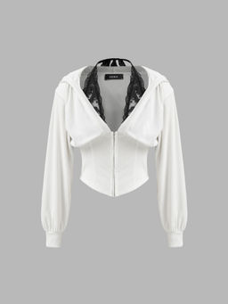 Cider - Rib Lace Halter Contrasting Binding Hoodie