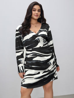 Cider - Abstract Geometric Wrap Mini Dress Curve & Plus