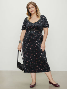 Cider - Velvet Sweetheart Floral Lace Midi Dress Curve & Plus