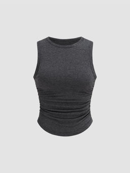 Cider - Round Neckline Ruched Tank Top