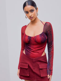 Cider - Mesh Sweetheart Abstract Bodysuit