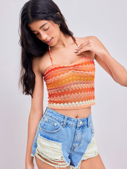 Cider - Halter Striped Ruched Crop Top