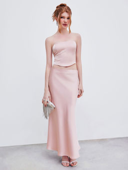 Cider - Shirred Solid Tube Top & Mid Rise Maxi Skirt (Set of 2)