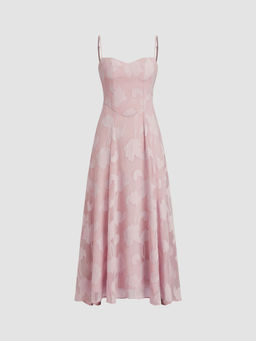 Cider - Woven Square Neck Fruit Knotted Ruffle Hem Maxi Dress