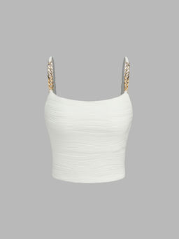 Cider - Square Neck Solid Chain Crop Cami Top