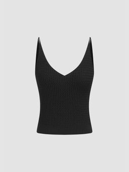 Cider - Knitted V Neckt Solid Texture Cami Top