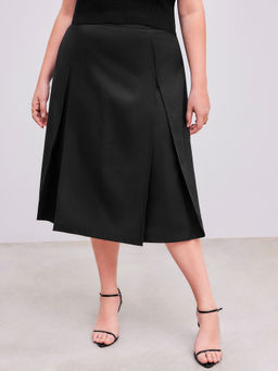Cider - Woven Mid Rise Solid Split Midi Skirt Curve & Plus