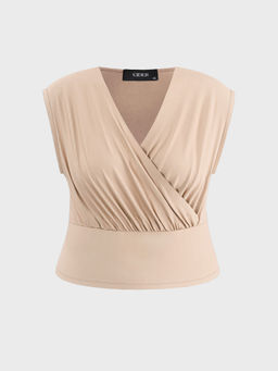 Cider - V Neck Solid Wrap Ruched Tank Top Curve & Plus