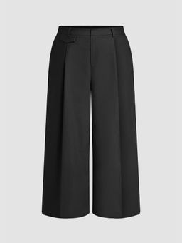 Cider - Linen Blend Mid Rise Solid Pocket Wide Leg Trouser Curve & Plus