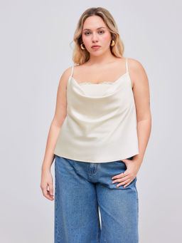 Cider - Lace Solid Tube Bodysuit & Satin Cowl Neck Cami Top Curve & Plus