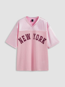 Cider - New York Satin V Neck Oversized Short Sleeve Tee