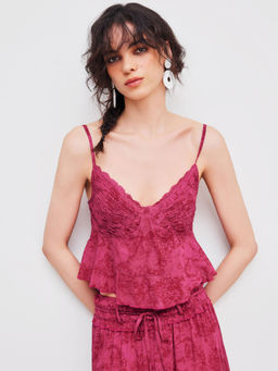 Cider - Cotton Blend V Neck Floral Ruffle Cami Crop Top