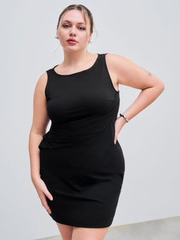 Cider - Round Neckline Solid Mini Dress Curve & Plus