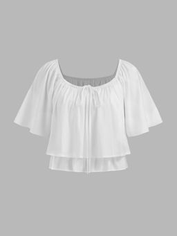 Cider - Square Neck Ruffle Short Sleeve Blouse Top