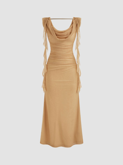 solid ruched ruffle hem dress Solid Surplice V Neck Ruched Ruffle Hem Dress