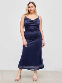 Cider - Cowl Neck Glitter Crop Cami Top & Ruched Maxi Skirt Curve & Plus (Set of 2)