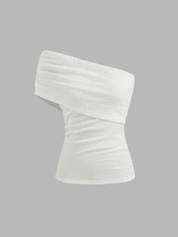 Cider - Asymmetrical Neck Solid Texture Ruched Tank Top