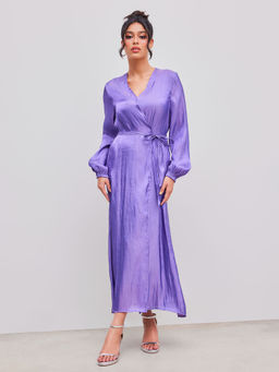 Cider - V Neck Solid Knotted Wrap Coat Abaya