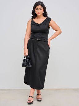Cider - Asymmetrical Neck Ruched Tank Top & Pocket Maxi Skirt with Belt Curve & Plus (Set of 3)