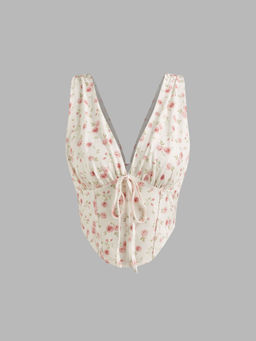 Cider - V Neck Floral Corset Knotted Tank Top