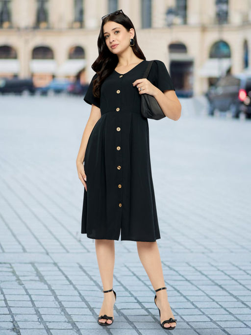 knee length dresses for ladies Black Rib Bodycon Midi Dress