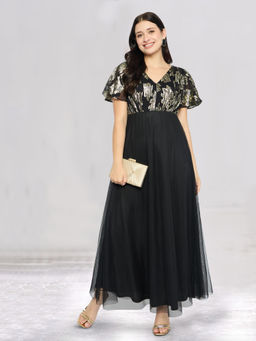 Martini - Wild U Women Black & Golden Butterfly Sleeve Gown