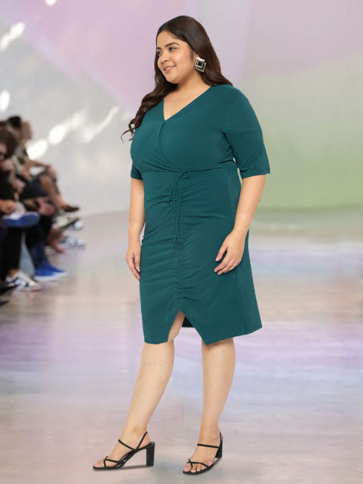 Buy Martini Teal Green Plus Size Slit Ruched Women Western Bodycon Knee  Length Dress (3XL) Online