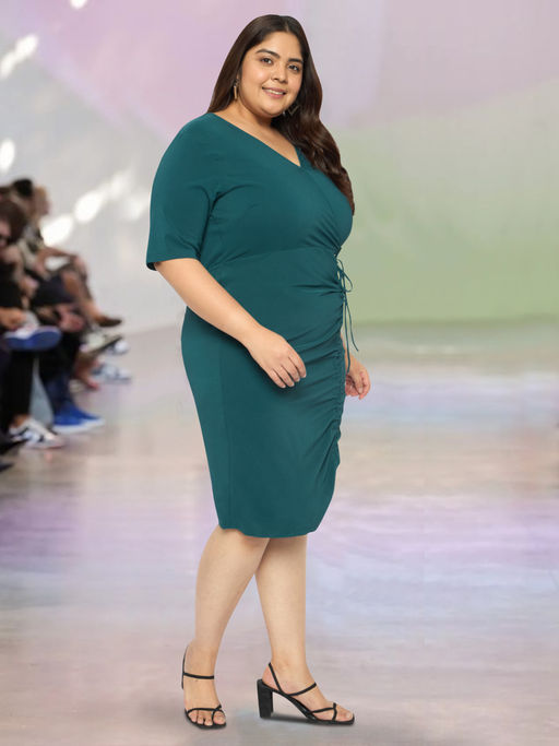 green plus size bodycon dress Buy Martini Teal Green Plus Size Slit Ruched Women Western Bodycon Knee Length  Dress (3XL) Online