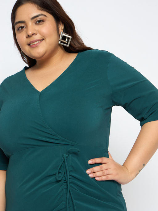 Buy Martini Teal Green Plus Size Slit Ruched Women Western Bodycon Knee Length Dress (3XL) Online Buy Martini Teal Green Plus Size Slit Ruched Women Western Bodycon Knee Length Dress (3XL) Online