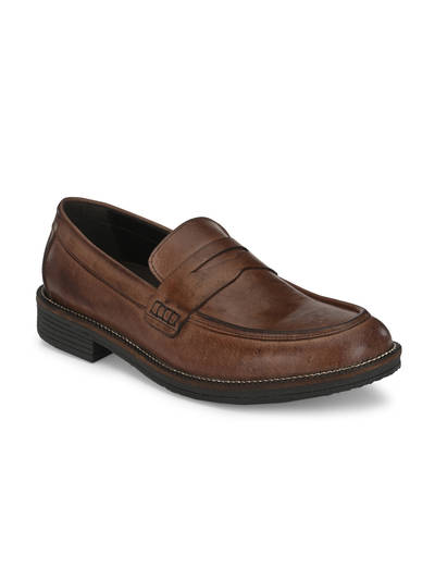 Burnish Leather Brown Slip On Moccasins