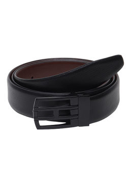 Teakwood - Men Brown & Black Textured Leather Semi Formal Reversible Belt