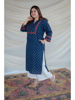 The Indian Ethnic Co. - Indigo Ajrakh Patchwork Straight Kurta