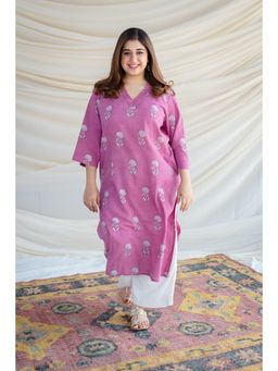 The Indian Ethnic Co. - Pink Floral Slub Cotton Kurta