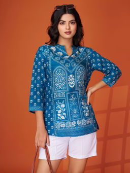 KAFTANIZE - Blue Floral Pattern Kurti