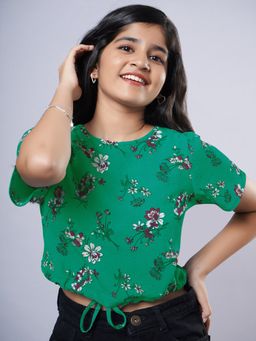 TeenTrums - Girls Tie Up Green Crop Top