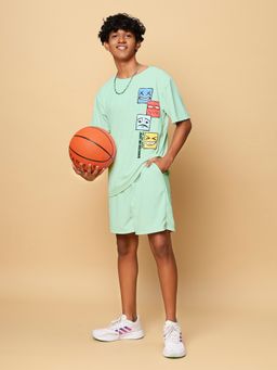 TeenTrums - Boys Mint Green Graphic T-Shirt & Shorts Co-Ord (Set of 2)