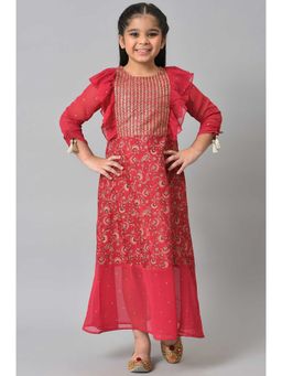 Aurelia - Girls Red Foil Floral Printed Dress