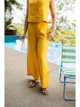 Creatures of Habit - Linen Wide Leg Pants-Mustard