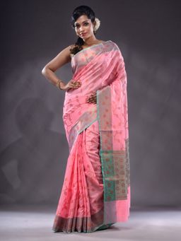 CHARUKRITI - Pink Handwoven Banarasi Silk Saree With Unstitched Blouse
