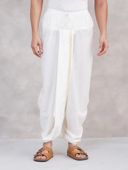 Fabindia - White Cotton Blend Striped Dhoti
