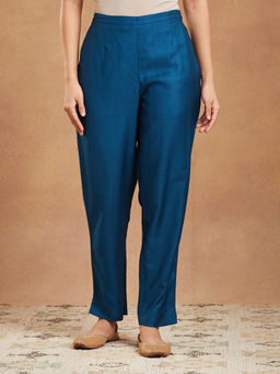 Fabindia - Dark Blue Viscose Silk Ethnic Pant