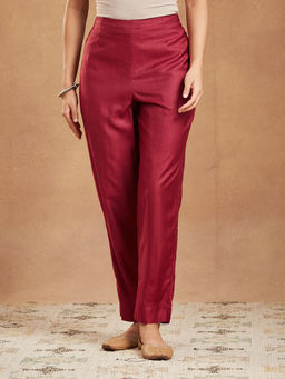 Fabindia - Maroon Viscose Silk Ethnic Pant
