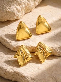 Niska - Women Gold Fusion Studs Pair of Earrings (Pack of 2)