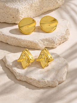 Niska - Women Gold Fusion Studs Pair of Earrings (Pack of 2)