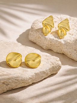 Niska - Women Gold Fusion Studs Pair of Earrings (Pack of 2)