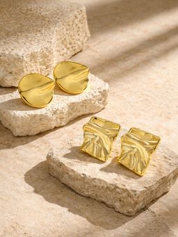 Niska - Women Gold Fusion Studs Pair of Earrings (Pack of 2)