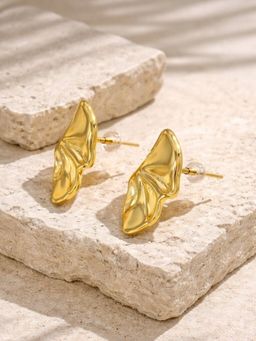 Niska - Women Gold Fusion Studs Pair of Earrings (Pack of 2)