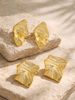 Niska - Women Gold Fusion Studs Pair of Earrings (Pack of 2)